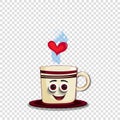 Cute cartoon coffee mug character with striped pattern