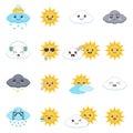 Cute cartoon collection of emoji sun and cloud Royalty Free Stock Photo