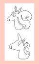 Linear silhouette of fantastic creature, mystical animal. Outline drawing of unicorns.