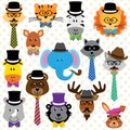 Cute Cartoon Collection of Well Dressed Animals Royalty Free Stock Photo