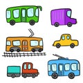 Cute cartoon colorful doodle city transport