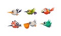 Cute cartoon colorful exotic flying little birds set vector Illustration on a white background Royalty Free Stock Photo