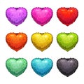 Cute cartoon colorful fluffy hearts