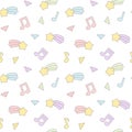Cute cartoon colorful mix seamless pattern background illustration with star comet, music notes and diamond Royalty Free Stock Photo