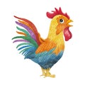Cute cartoon colorful rooster. hand drawn watercolor