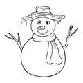 cute cartoon coloring snowman. Coloring book or page with snowman. Outline snowman isolated on white background. black and white