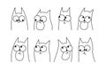 Cute cartoon comic doodle cats with big eyes set. Hand drawn monochrome sketch of funny cat character with expressions for icons Royalty Free Stock Photo