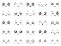 Cute doodle emoticons with facial expressions. Japanese anime style emotion faces and kawaii emoji icons vector set Royalty Free Stock Photo