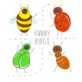 Cute cartoon concept set with funny bugs.