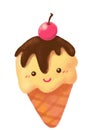 Cute cartoon cone ice cream summer cold happy sweet treat doodle illustration