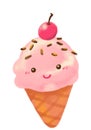Cute cartoon cone ice cream summer cold happy sweet treat doodle illustration