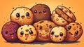Cute cartoon cookies with different emotions on a dark background