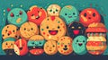 Cute cartoon cookies with different emotions and facial expressions