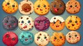 Cute cartoon cookies with different emotions and facial expressions