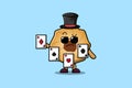 Cute cartoon Cookies magician playing magic cards