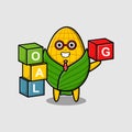 Cute cartoon corn businessman stacking goal box Royalty Free Stock Photo