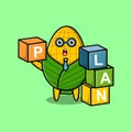 Cute cartoon corn businessman stacking plan box Royalty Free Stock Photo