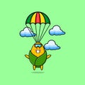 Cute cartoon Corn is skydiving with parachute Royalty Free Stock Photo