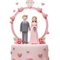 Cute Cartoon Couple on Pink Wedding Cake Royalty Free Stock Photo