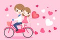 Cute cartoon couple ride bicycle
