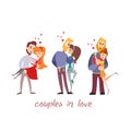 Cute cartoon couples in love.