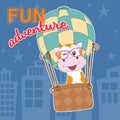 Cute cartoon cow on balloon ride and slogan fun adventure. Royalty Free Stock Photo