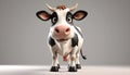 Cute cartoon cow character on a gray background. 3d rendering. Generative AI Royalty Free Stock Photo