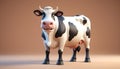 Cute cartoon cow character on a solid background. 3d rendering. Generative AI Royalty Free Stock Photo