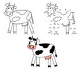 Cute cartoon cow. Coloring and dot to dot educational game Royalty Free Stock Photo