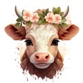 Cute Cartoon Cow with Flower Crown Clipart on White Background AI Generated Royalty Free Stock Photo