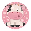 Cute cartoon cow isolated on a pink background. Royalty Free Stock Photo