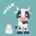 Cute cartoon cow with milk container Royalty Free Stock Photo