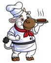 a cute cartoon cow smiling, wearing a chef\'s outfit
