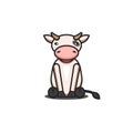 Cute cartoon cow toy character children vector illustration, sitting animal isolated on white background