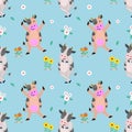 Cute cartoon cows character seamless pattern.