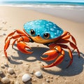 cute cartoon crab smiling on the sandy beach