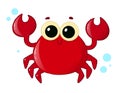 Cute cartoon crab on a white background. Sea crab smiles. Vector illustration. Royalty Free Stock Photo