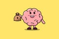 Cute cartoon Crazy rich Brain with money bag