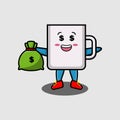 Cute cartoon Crazy rich coffee cup with bank sack Royalty Free Stock Photo