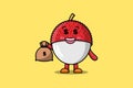 Cute cartoon Crazy rich Lychee with money bag