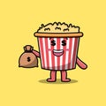 Cute cartoon Crazy rich Popcorn with money bag