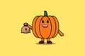 Cute cartoon Crazy rich Pumpkin with money bag