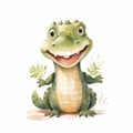 Cute Crocodile Watercolor Illustration With Happy Expression