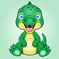 A cute cartoon of crocodile or porosus sitting with green background.