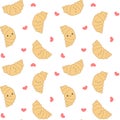 Cute cartoon croissant seamless pattern background illustration