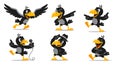 Happy Cartoon Crows in Various Poses Royalty Free Stock Photo