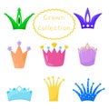 Cute cartoon crowns collection isolated on white background