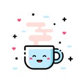 Cute cartoon cup of tea. Funny cartoon vector illustration, icon