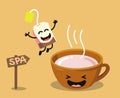 Cute cartoon cup of tea with happy tea bag Royalty Free Stock Photo