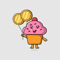 Cute cartoon Cupcake float with gold coin balloon Royalty Free Stock Photo